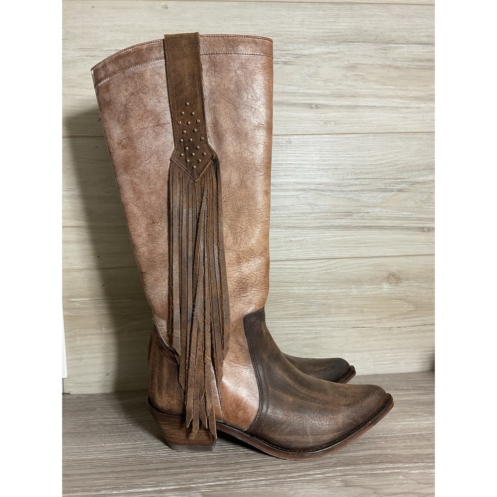 Corral Women's Bronze Fringe F1251 Tall 15" Leather Western Boots 7.5 M